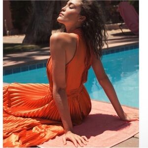 Mac Duggal 26992 Pleated Sleeveless Halter Gown Size 10 Sunset